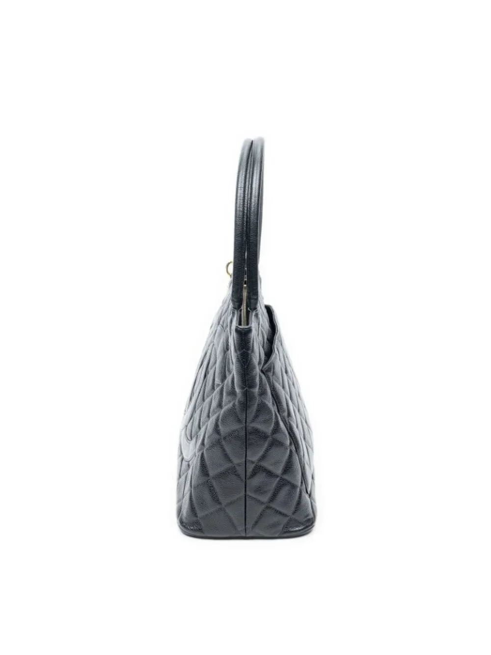 Chanel Timeless Medallion Tote Bag Black Quilted Caviar Leather